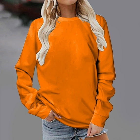 Autumn Sweatshirts for Women Casual Womens Sweatshirt Tops Long Sleeves Crew Neck Solid Color Cozy Comfy Shirts Streetwear Simple Everyday Essentials S-XXL