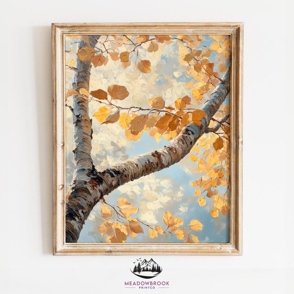 Autumn Sycamore Branch Rustic Unframed Paper Print