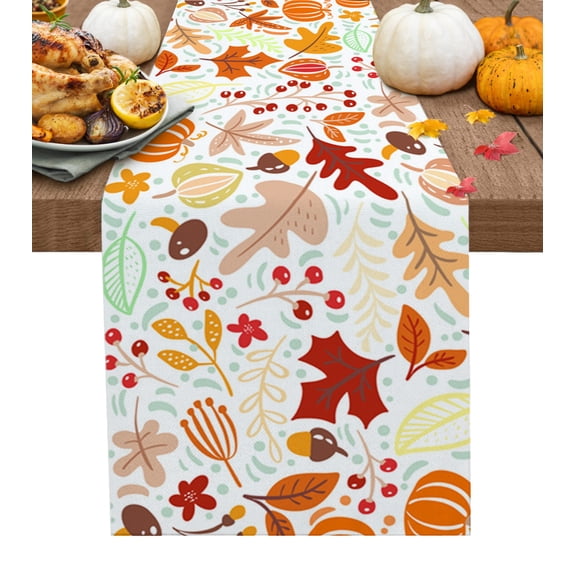 Autumn, Table Runner 36 Inches, Fall Pumpkins Maple Leaves Cartoon Art Decor Bed Runner Dresser Scarves Tabletop for Indoor Outdoor Parties/Ceremony/Banquet, 13"x 36"