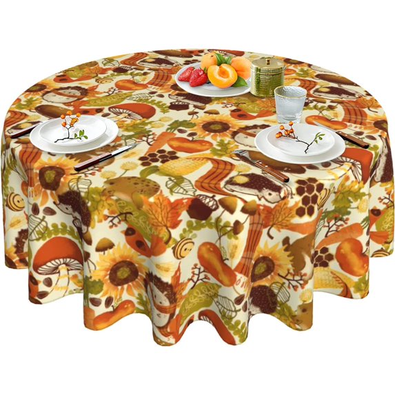 Autumn Tablecloth Fall Round Tablecloth 60 Inch Washable Reusable Harvest Tablecloth for Home Parties Dinner Picnic Dining Kitchen Decor