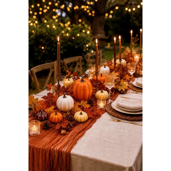 Autumn Tabletop Decor Bundle, Includes Table Runner, Pumpkin Ornaments and Autumn Leaf Garland