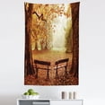 thumbnail image 1 of Autumn Tapestry, Dramatic Scene with Fall Season Woodland and Wooden Old Benches Photo, Fabric Wall Hanging Decor for Bedroom Living Room Dorm, 5 Sizes, Multicolor, by Ambesonne, 1 of 1