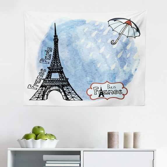 Autumn Tapestry, Funky Overcast Day Cumulus Clouds Like Sea Wave Floating Wet on Umbrella, Fabric Wall Hanging Decor for Bedroom Living Room Dorm, 2 Sizes, Blue Purple, by Ambesonne