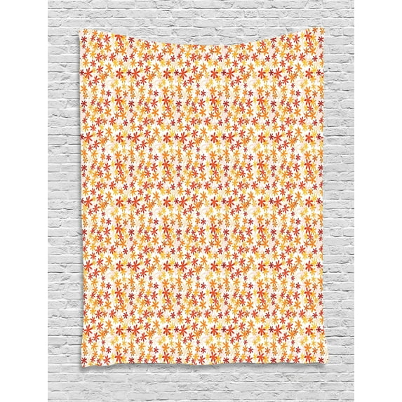 Autumn Tapestry, Little Blossoms in the Warm Colors of Fall Season Natural Garden Theme, Wall Hanging for Bedroom Living Room Dorm Decor, 40W X 60L Inches, Rust Mustard and Orange, by Ambesonne