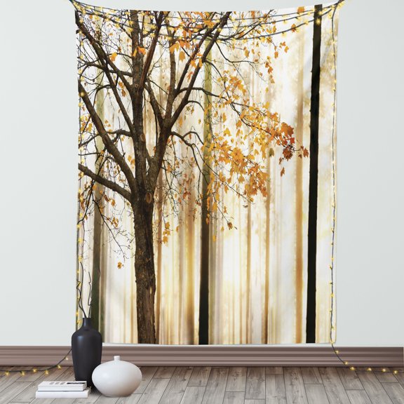 Autumn Tapestry, Picture of a Lonely Tree with Orange Leaves on an Abstract Woodland Background, Wall Hanging for Bedroom Living Room Dorm Decor, 40W X 60L Inches, Orange Brown, by Ambesonne