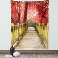 thumbnail image 1 of Autumn Tapestry, Trees with Warm Colored Leaves and a Rustic Wooden Walkway Fall Season, Wall Hanging for Bedroom Living Room Dorm Decor, 60W X 80L Inches, Vermilion and Pale Brown, by Ambesonne, 1 of 5