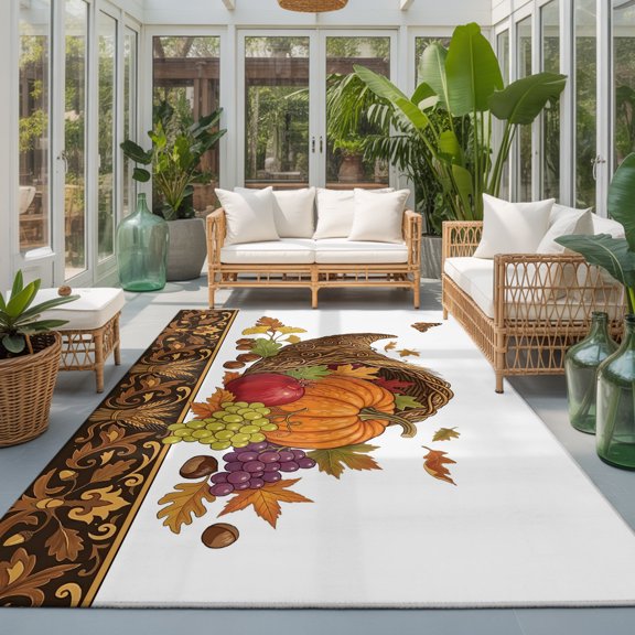 Autumn Thanksgiving 9'x12' Area Rugs for Living Room Sectional Sofa, Cornucopia Pumpkin Harvest Wheat Maple Washable Sturdy Non Slip Soft Sturdy Rectangle Home Area Rug
