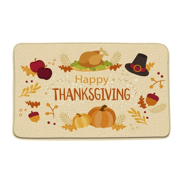Autumn Thanksgiving Bath Mat Set Pumpkin Turkey Harvest Maple Leaves