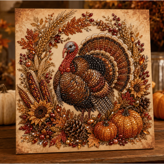 Autumn & Thanksgiving DIY Diamond Painting Kit, Harvest Cardinal Turkey Apple Farm Fall Diamond Art, Seasonal Craft Gift for Craft Lovers