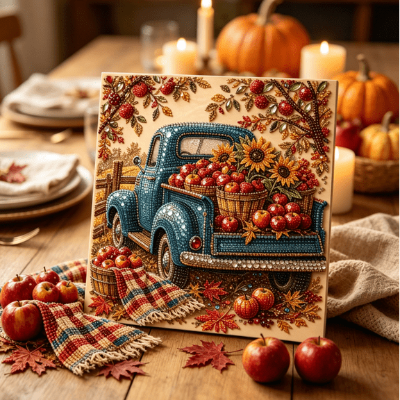 Autumn & Thanksgiving DIY Diamond Painting Kit, No Drawing Skills Required, Perfect for Both Beginners Experienced Crafters, Resistant (Apple Truck)