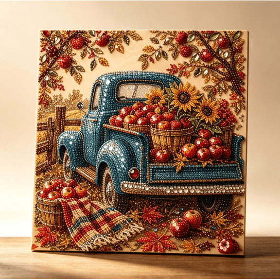 Autumn & Thanksgiving DIY Diamond Painting Kit, Vintage Fall Scenery Diamond Art Kit, Create Sparkling Artwork for Living Room Farmhouse Decor (Apple Truck)