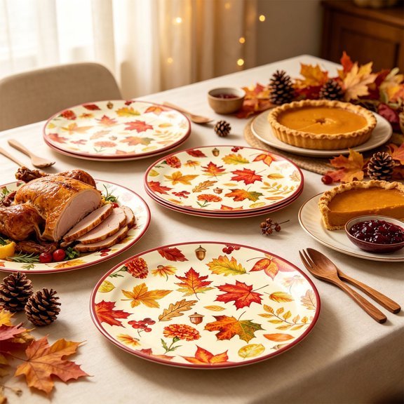 Autumn Thanksgiving Disposable Tableware Set - Pumpkin and Maple Leaf Printed Paper Plates, Cups & Napkins for Fall Holiday Dinner Parties, Perfect for Family Gatherings and Festive Celebrations