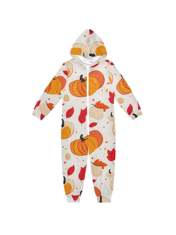 Autumn Thanksgiving Elements One Piece Pajamas Soft Jumpsuit Cozy Sleep and Play Romper Zipper and Pockets 12-13Y