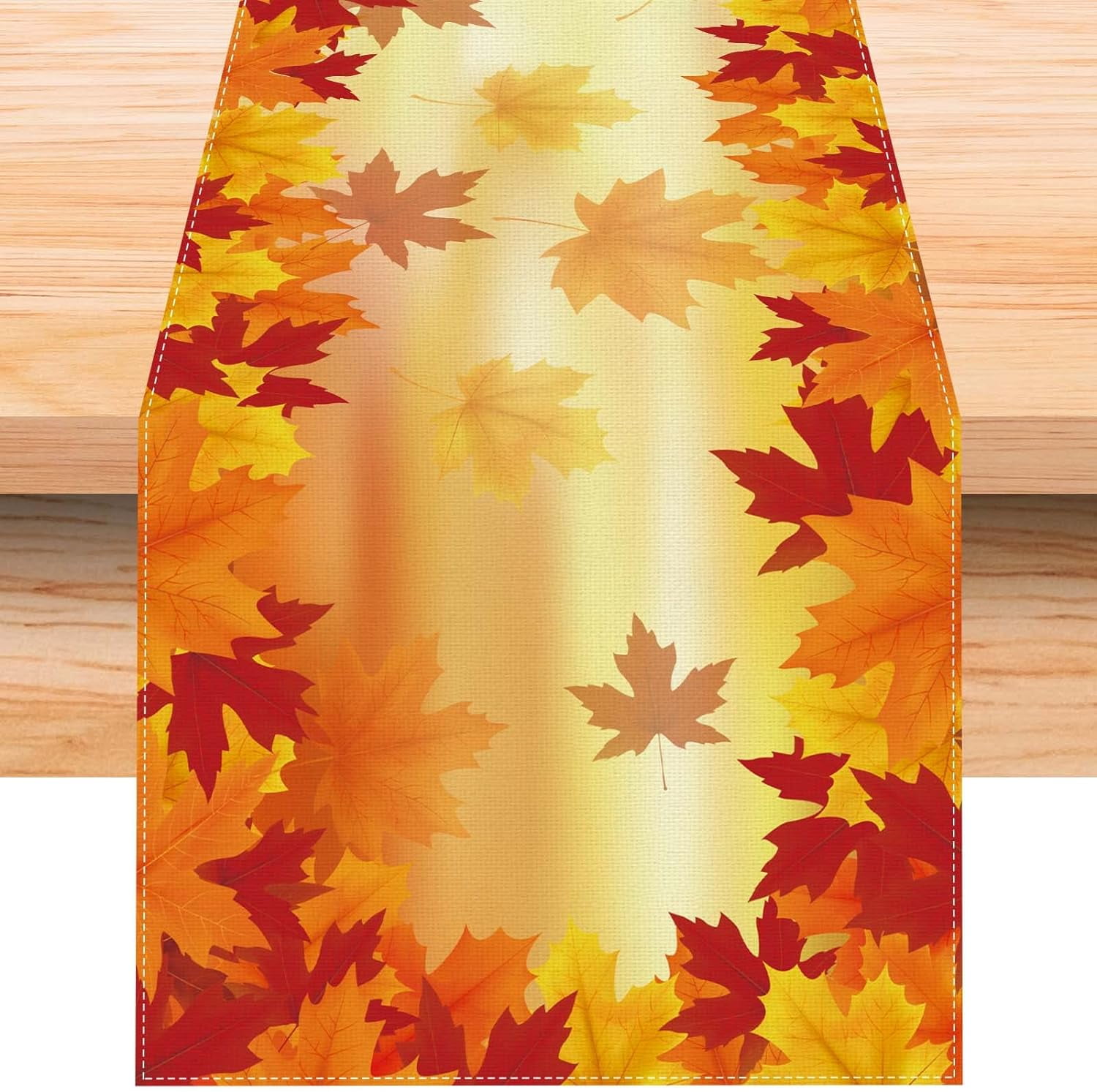 Autumn Thanksgiving Maple Leaf Linen Table Runner Farmhouse Fall