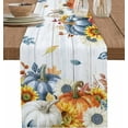 Autumn Thanksgiving Maple Leaf Pumpkin Wood Grain Linen Table Runner
