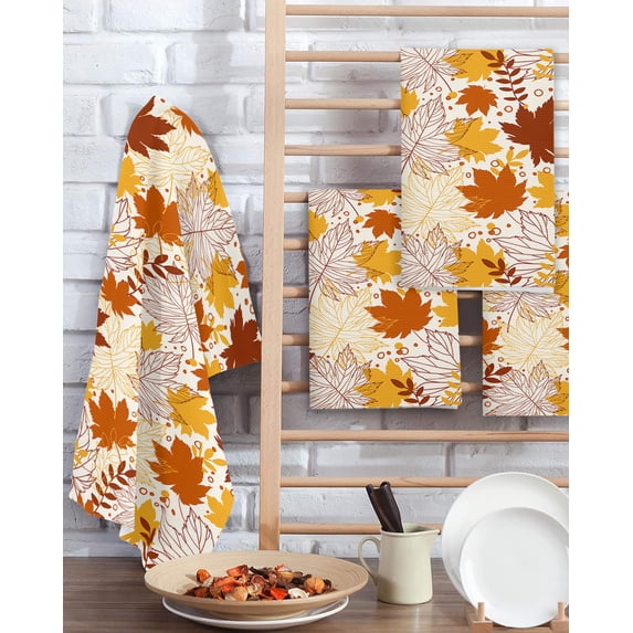 Autumn Thanksgiving Maple Leaf Texture Kitchen Microfiber Waffle Towel Household Wipes Rags Dish Cloth Insulation Pad