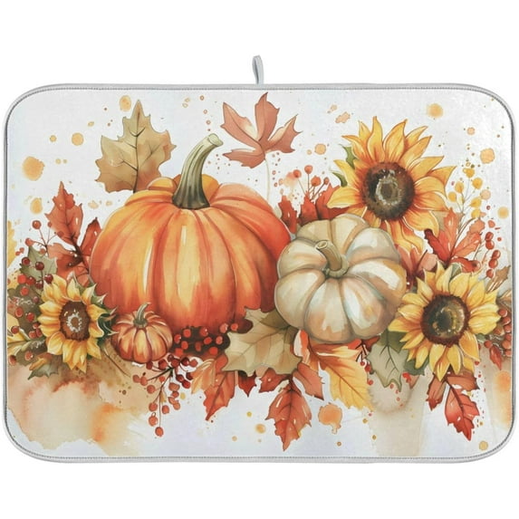 Autumn Thanksgiving Pumpkin and Leaves02 Dish Drying Mat for Kitchen Counter Absorbent Microfiber Large Drying Pad Dish mats for Kitchen Countertops