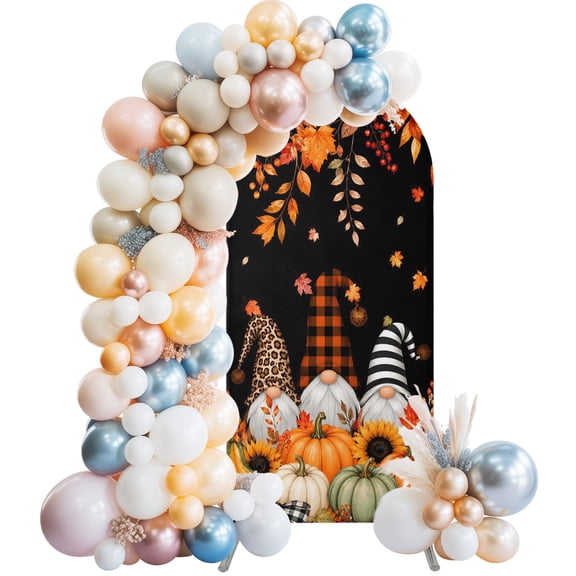 Autumn Thanksgiving Pumpkins Arch Backdrop Cover Spandex Fitted Arch Cover 6FT,Arches Backdrop Stand Covers for Wedding Birthday Party Ceremony Banquet Decoration Three Fall Gnomes