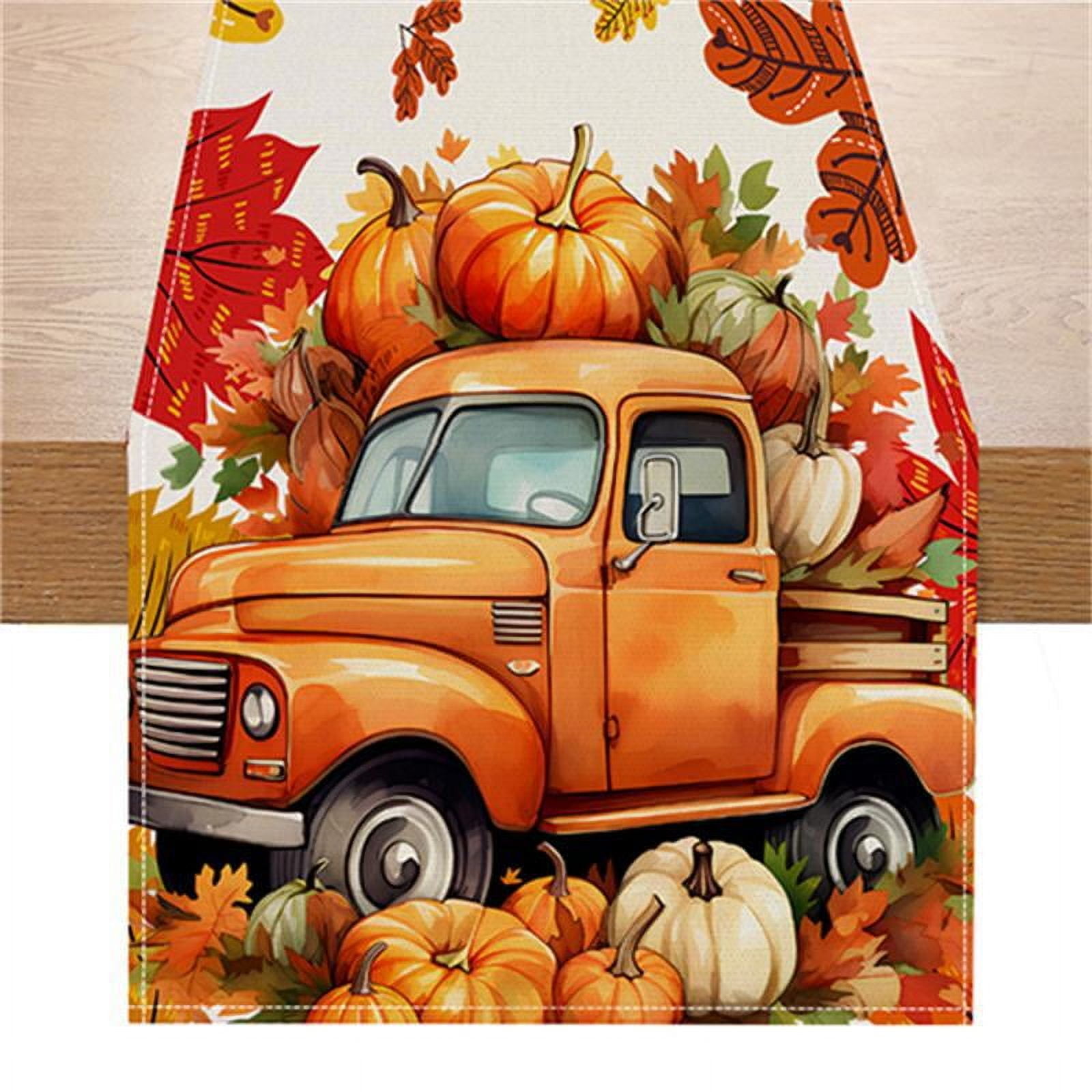 Autumn Thanksgiving Sunflower Pumpkin Printed Linen Table Runners Fall