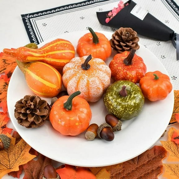 Autumn Thanksgiving and Halloween Artificial Pumpkins Gourds Cones, Set of 50