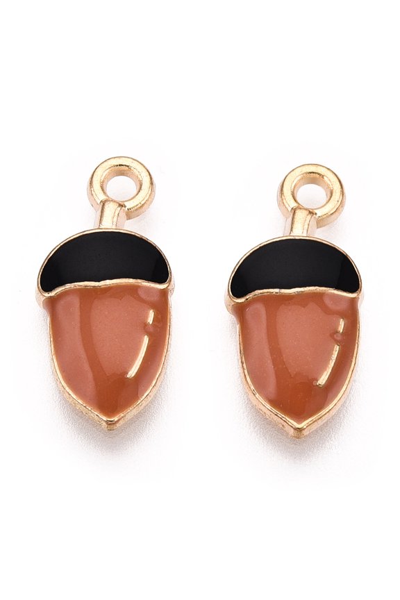 Autumn Theme Alloy Enamel Pendants Acorn Pendants Acorns Light Gold Camel 17x8x3mm Hole: 1.8mm