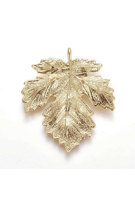 Autumn Theme Brass Pendants Maple Leaf Real 18K golden Plated 36~37x31x2mm Hole: 2mm