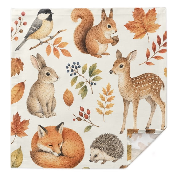 Autumn Theme Cloth Napkins Set of 1 Rustic Squirrel Rabbit Deer Fox Maple Leaf Soft Washable Square Dinner Napkins for Party Wedding Restaurant Hotel Cocktail 20x20 Inch