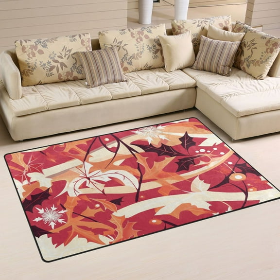 Autumn Theme Colorful Leaves Soft Polyester Area Rug 31''x20'', Non Slip, Memory Foam, Water Absorbent