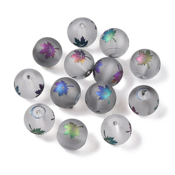 Autumn Theme Electroplate Transparent Glass Beads Frosted Round with ...