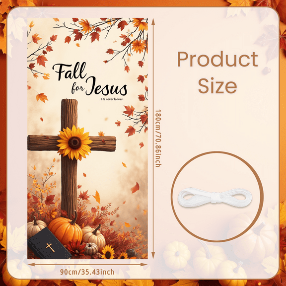 Autumn Theme Fall Banner Wooden Cross Religious Decor Sunflower Design Inspirational Decoration for Church Event Indoor Use Spiritual Gathering