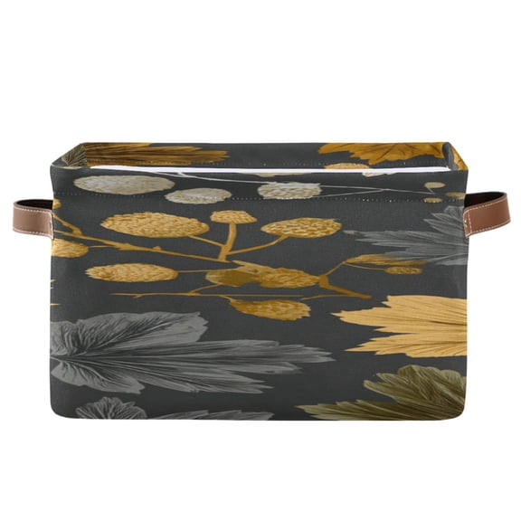 Autumn Theme Falling Maple Leaves Square Storage Bins with Handles Collapsible Containing Box 1 Pack
