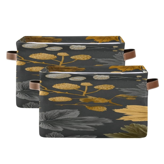 Autumn Theme Falling Maple Leaves Square Storage Bins with Handles Collapsible Containing Box 2 Packs