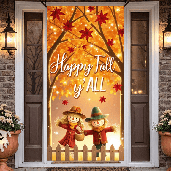 Autumn Theme Happy Fall Y'all Seasonal Banner for School Decoration Outdoor Event Kids Celebration