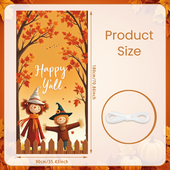 Autumn Theme Happy Y'all Banner Scarecrow Design Fall Leaves Decoration Harvest Festival for Home Decor Seasonal Celebration Outdoor Decoration