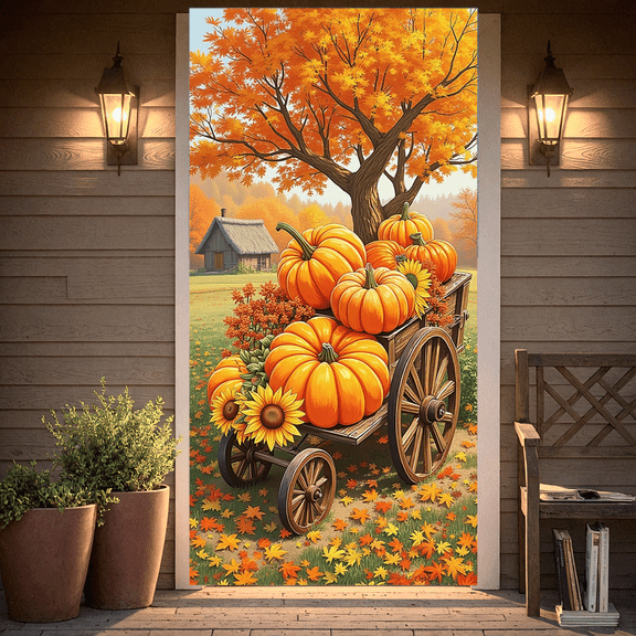 Autumn Theme Harvest Banner Decorative Farm Backdrop Thanksgiving Pumpkin Rustic Design for Fall Decoration Seasonal Celebration