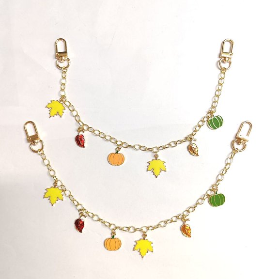 Autumn Theme Leaf & Pumpkin Alloy Enamel bag Handles Thanksgiving Day Brass Cable Chains Purse Handles Golden 32.2cm 2pcs/box