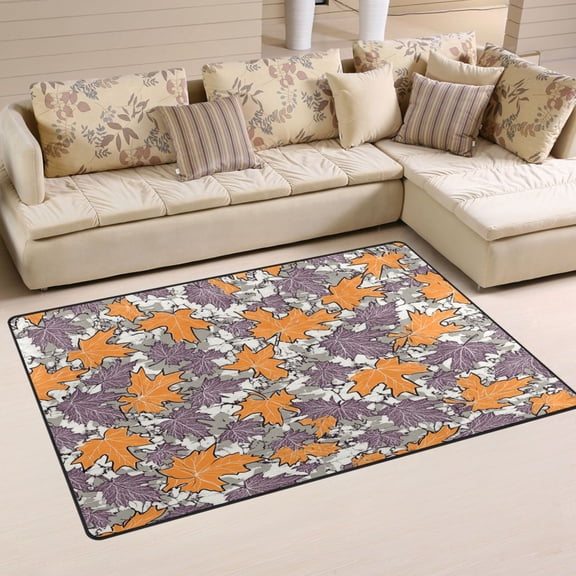 Autumn Theme Leaves Soft Polyester Area Rug 60''x39'', Non Slip, Memory Foam, Water Absorbent