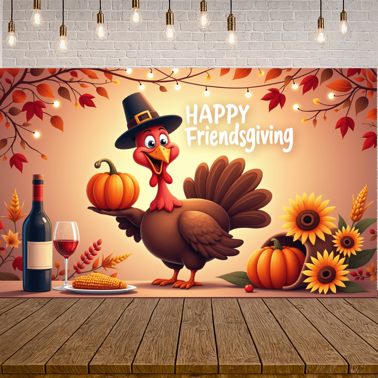 Happy Thanksgiving Banner - 72.8x43.3 Inch Fall Backdrop With Turkey, Leaves, Pumpkin For Party Decor