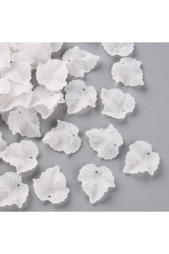 Autumn Theme Transparent Frosted Acrylic Pendants Maple Leaf Clear 24x22.5x3mm Hole: 1mm about 1312pcs/500g