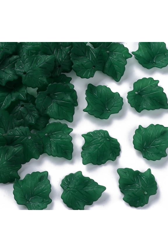 Autumn Theme Transparent Frosted Acrylic Pendants Maple Leaf Dark Green 24x22.5x3mm Hole: 1mm Acrylic