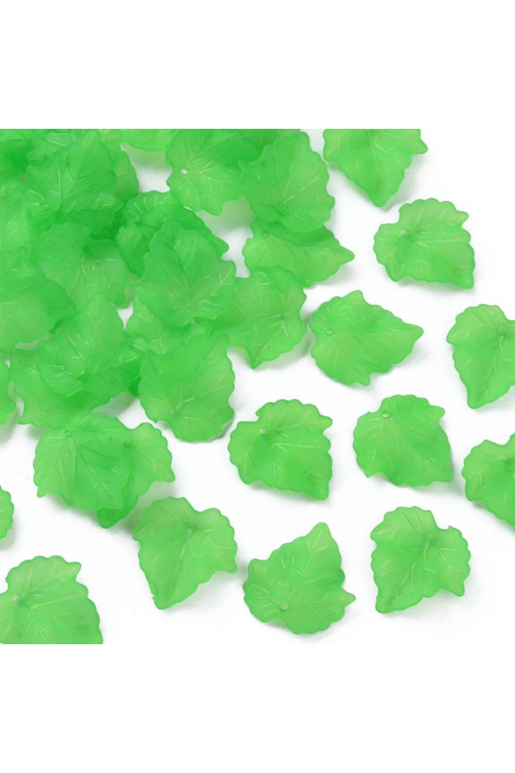 Autumn Theme Transparent Frosted Acrylic Pendants Maple Leaf Green 24x22.5x3mm Hole: 1mm about 962pcs/500g