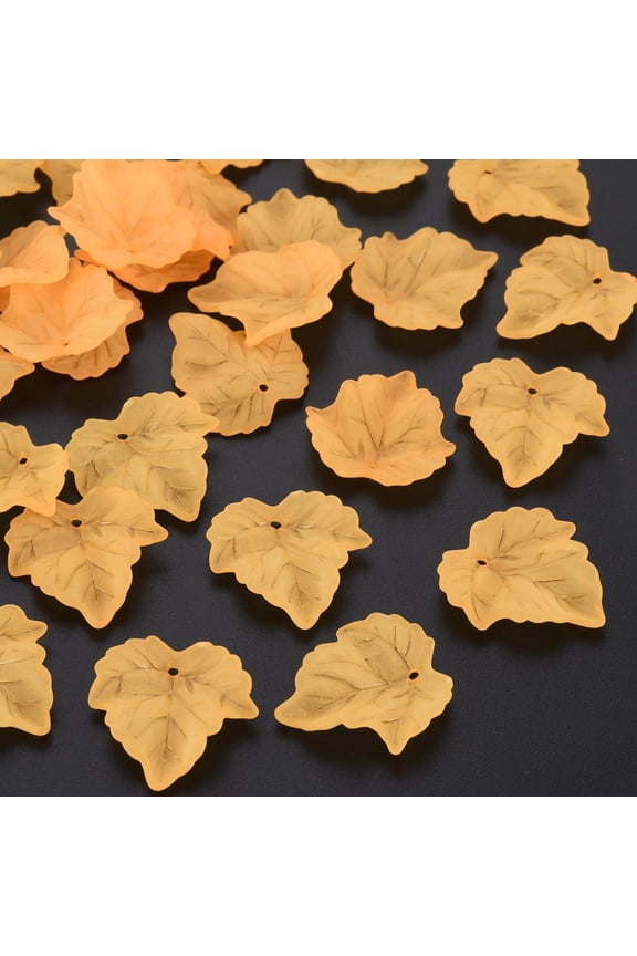 Autumn Theme Transparent Frosted Acrylic Pendants Maple Leaf Sandy Brown 24x22.5x3mm Hole: 1mm about 962pcs/500g