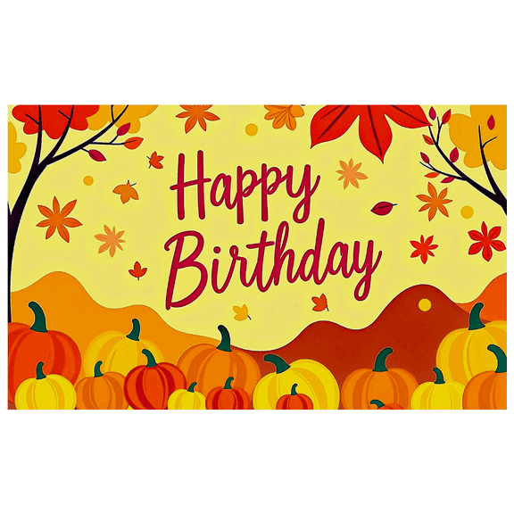 Autumn Themed Happy Birthday Banner with Pumpkin and Leaf Elements Party Decoration Photography Backdrop for Birthday Parties Family Gatherings Celebrations Photo Booths