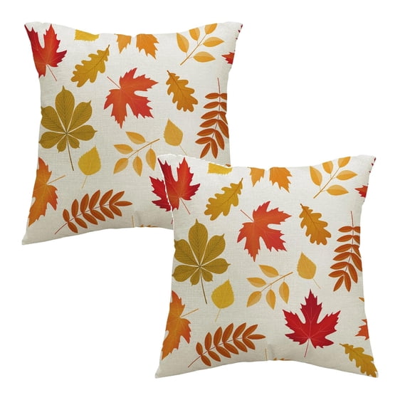Autumn Throw Pillow Covers 18x18 Set of 2 - Orange Maple Leaves Fall Thanksgiving Decor for Farmhouse Couch, Bed, Outdoor Seasonal Home & Holiday Theme Decorations