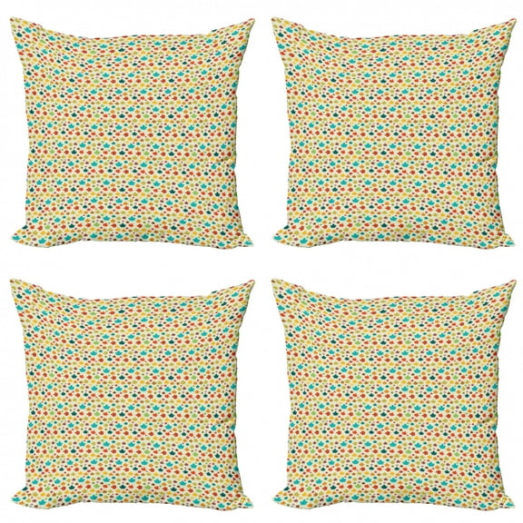 Ambesonne Autumn Throw Pillow Cover 4 Pack, Colorful Maple Leaves Retro, 24", Cream and Multicolor