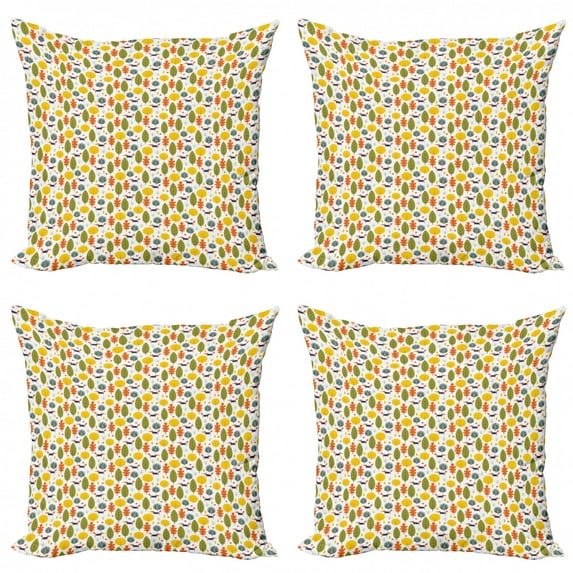Ambesonne Autumn Throw Pillow Cover 4 Pack, Colorful Red Fox on Season, 24", White and Multicolor