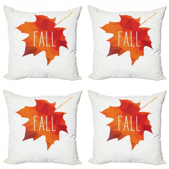 Ambesonne Autumn Throw Pillow Cover 4 Pack, Low Poly Maple Leaf, 18", Burnt Orange Off White