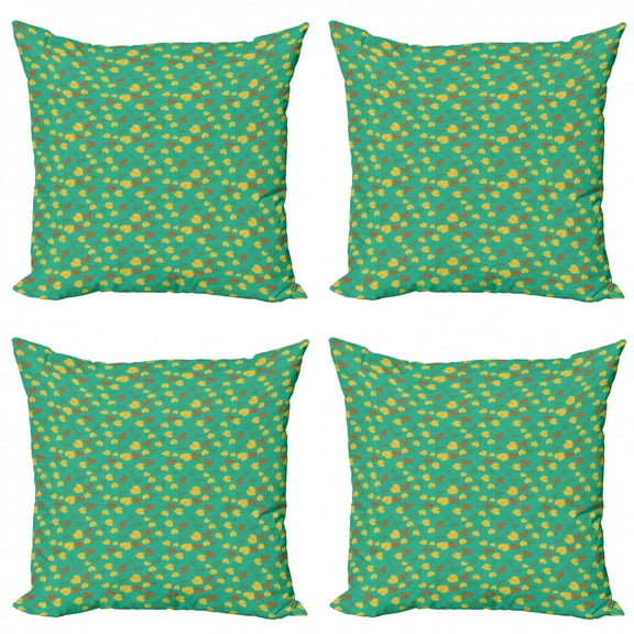 Ambesonne Autumn Throw Pillow Cover 4 Pack, Seasonal Fall of the Leaf, 16", Sea Green and Mustard