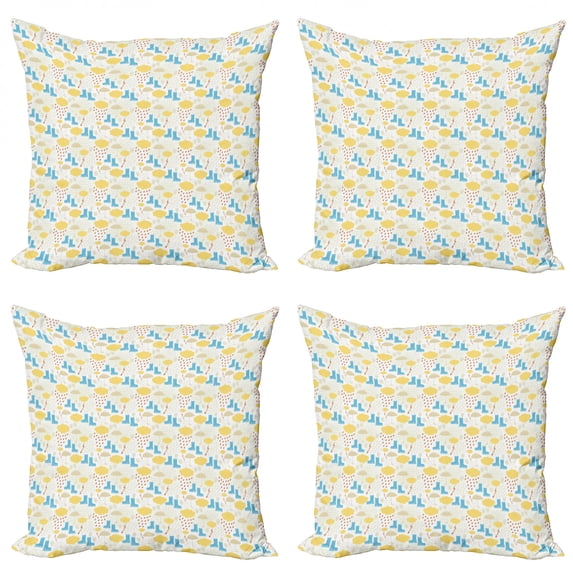 Ambesonne Autumn Throw Pillow Cover 4 Pack, Rubber Boots Gloves Rain, 20", Multicolor