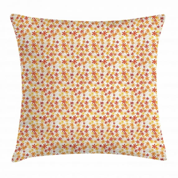 Autumn Throw Pillow Cushion Cover, Little Blossoms in the Warm Colors of Fall Season Natural Garden Theme, Decorative Square Accent Pillow Case, 24 X 24 Inches, Rust Mustard and Orange, by Ambesonne
